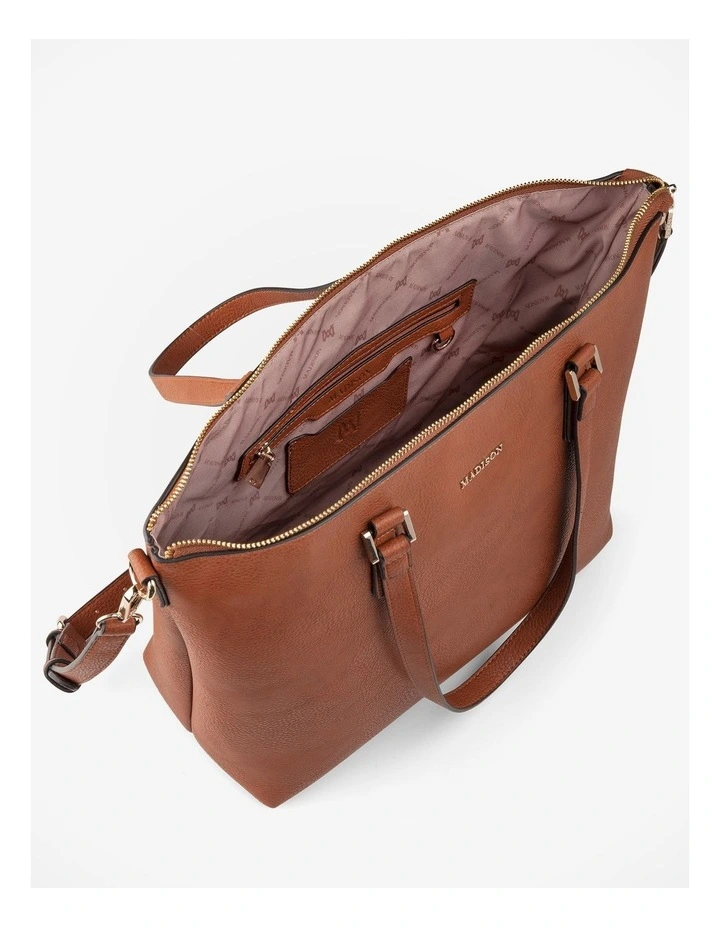 Inga Large Zip Top Tote Bag with Laptop Pocket in Brown image 3