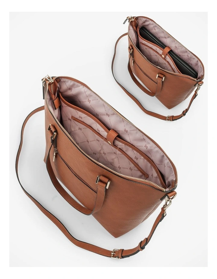 Inga Large Zip Top Tote Bag with Laptop Pocket in Brown image 4
