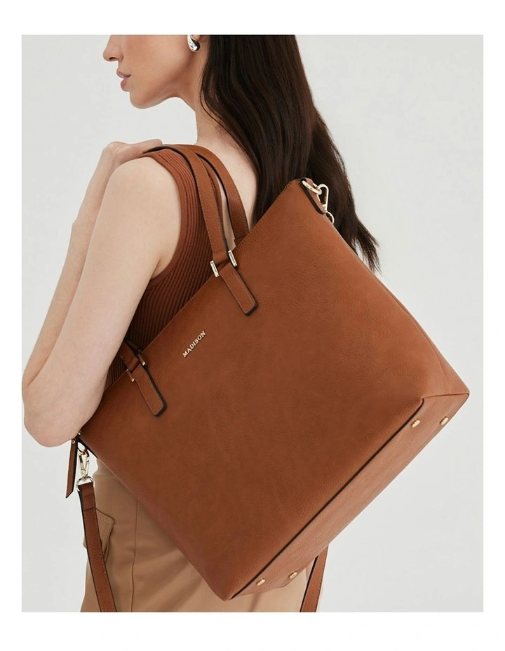 Inga Large Zip Top Tote Bag with Laptop Pocket in Brown image 7