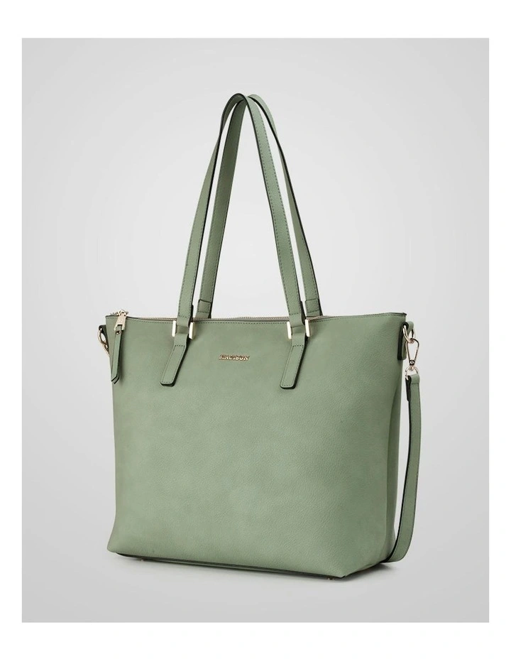 Inga Large Zip Top Tote Bag with Laptop Pocket in Green image 2
