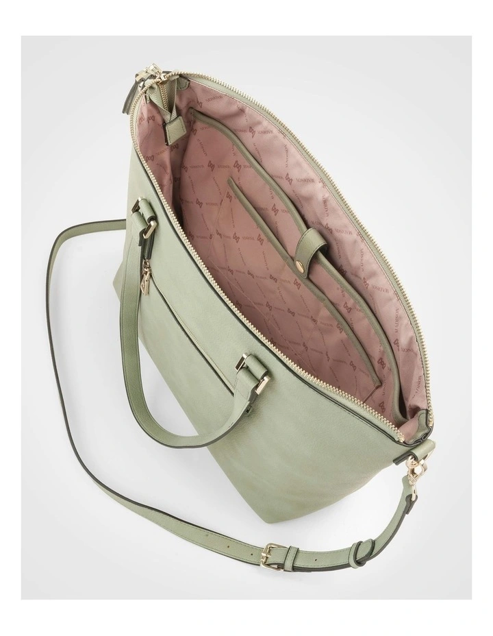 Inga Large Zip Top Tote Bag with Laptop Pocket in Green image 4