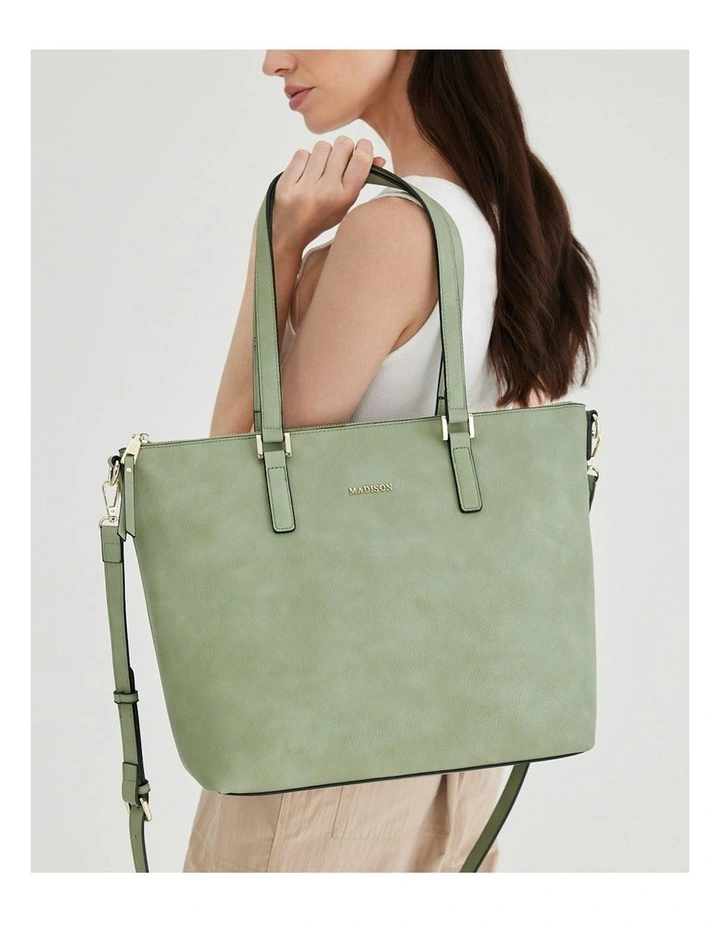 Inga Large Zip Top Tote Bag with Laptop Pocket in Green image 5