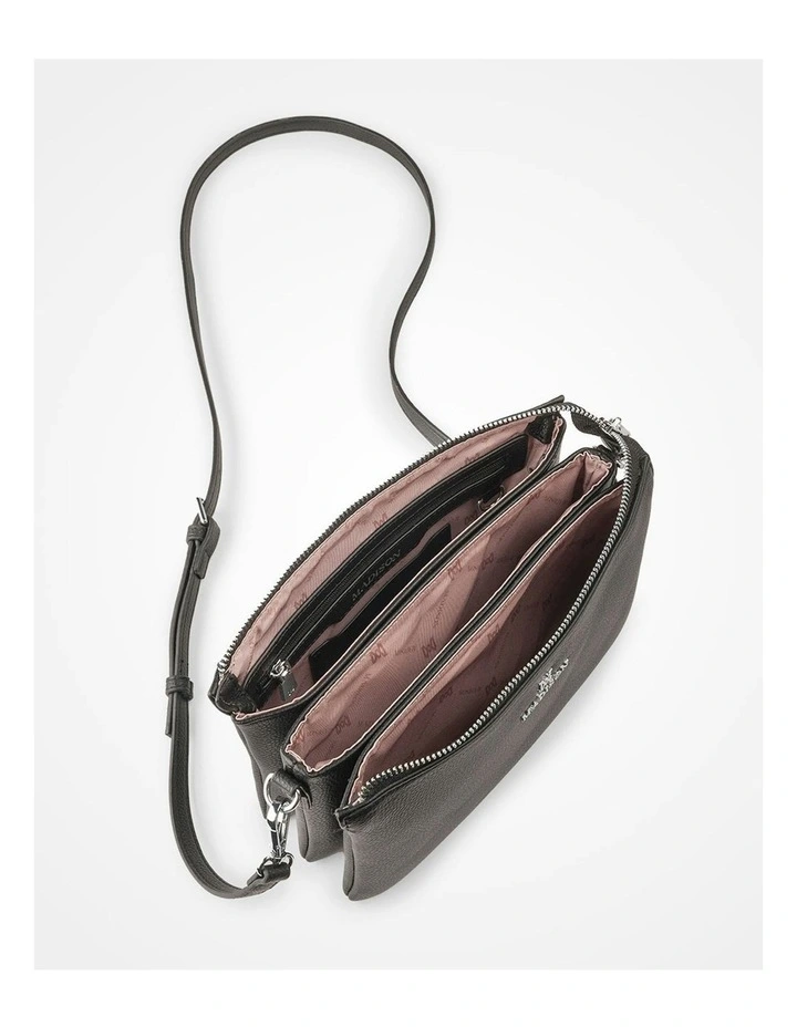 Avery 3 Compartment Crossbody Bag in Black image 3