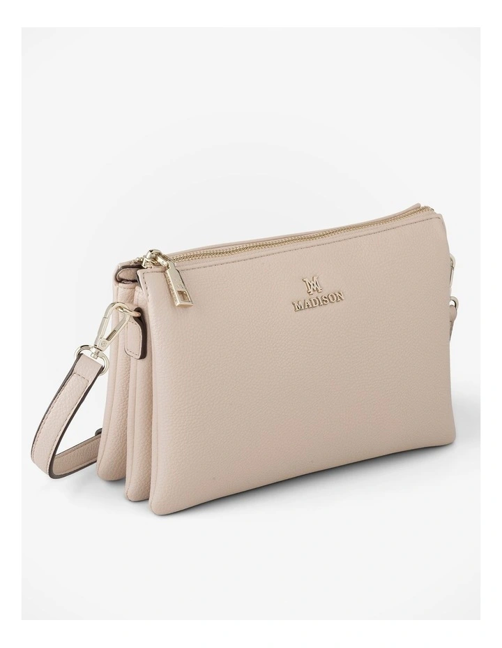 Avery 3 Compartment Crossbody Bag in Beige image 2
