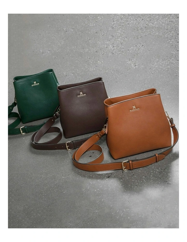 Joanie 3 Compartment Bucket Crossbody Bag in Brown image 6