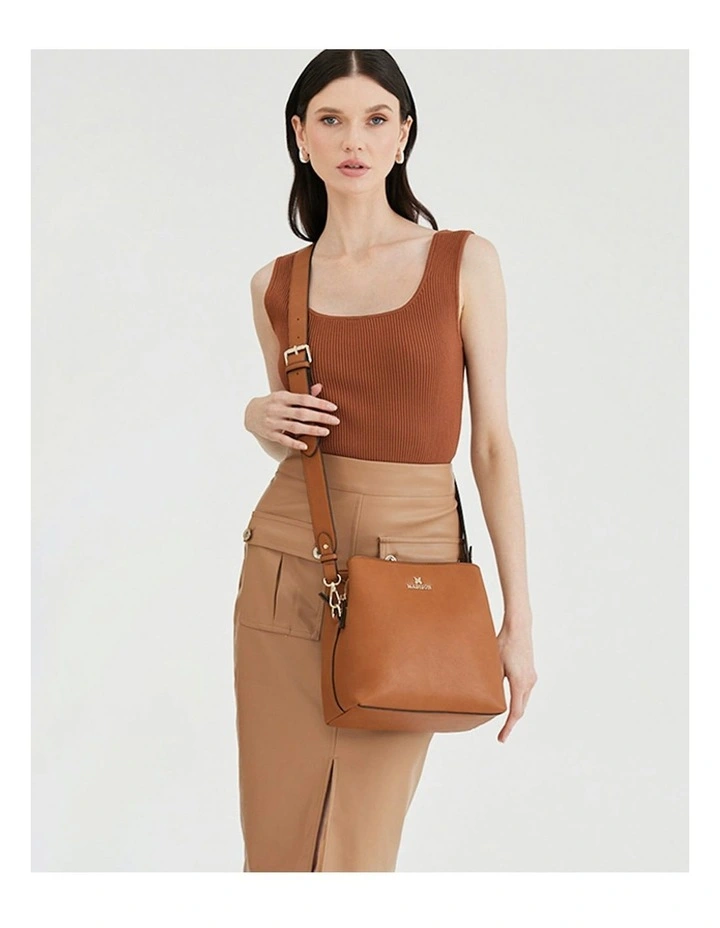 Joanie 3 Compartment Bucket Crossbody Bag in Brown image 4