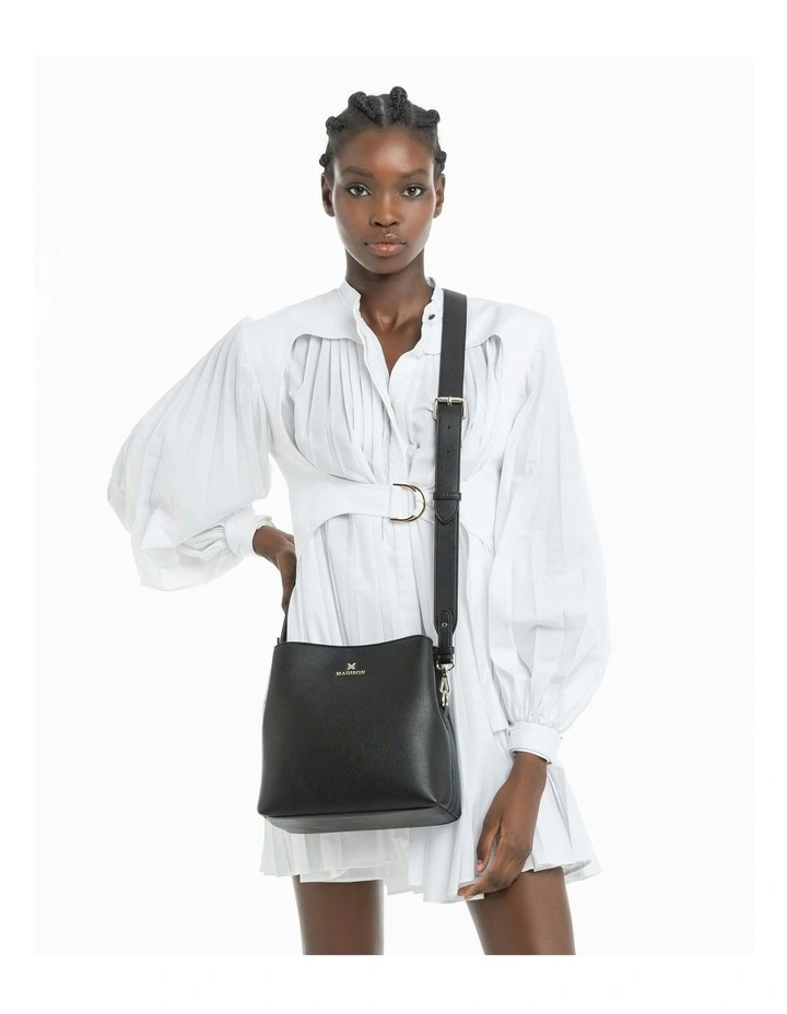 Joanie 3 Compartment Bucket Crossbody Bag in Brown image 5