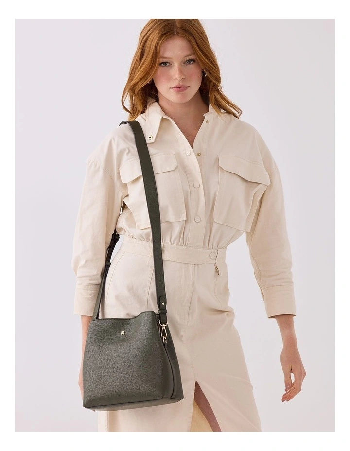 Joanie 3 Compartment Bucket Crossbody Bag in Green image 2