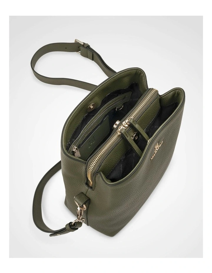 Joanie 3 Compartment Bucket Crossbody Bag in Green image 3