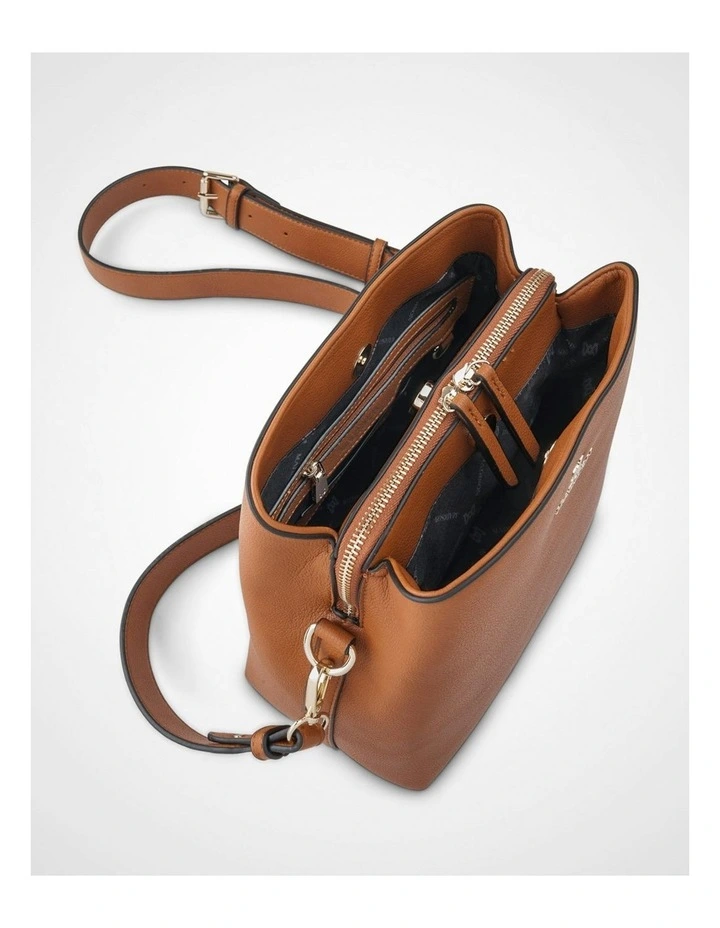 Joanie 3 Compartment Bucket Crossbody Bag in Brown image 2