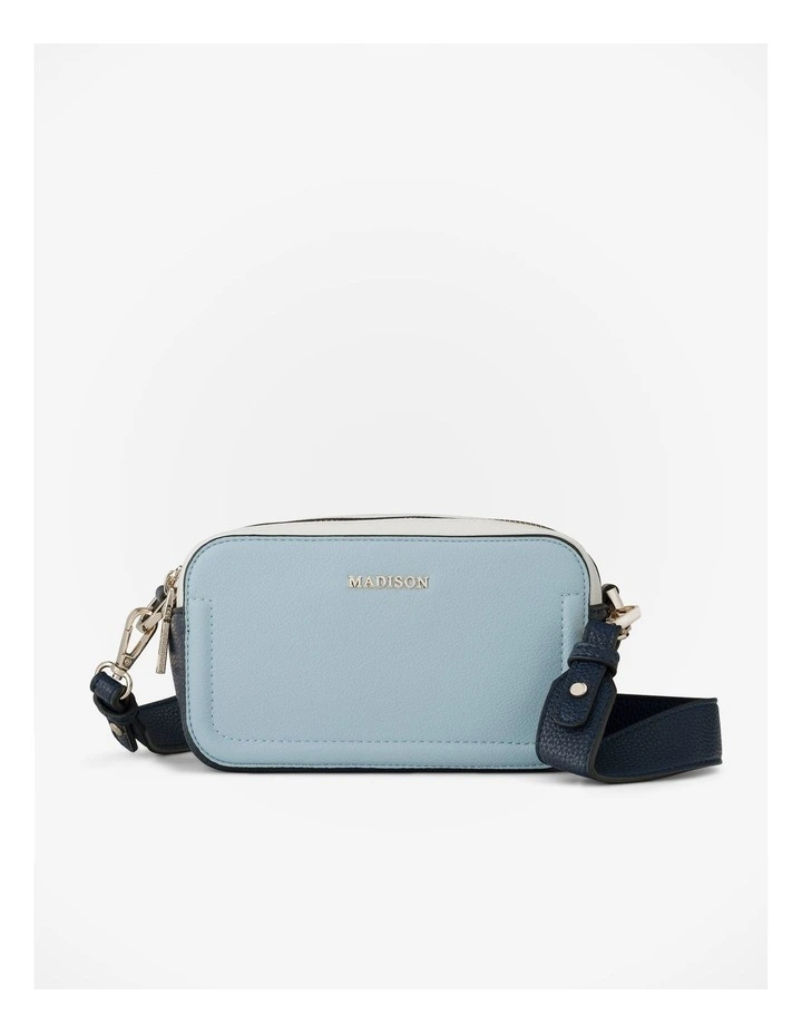 Maddie Double Zip Camera Crossbody Bag With Wide Strap in Blue image 1
