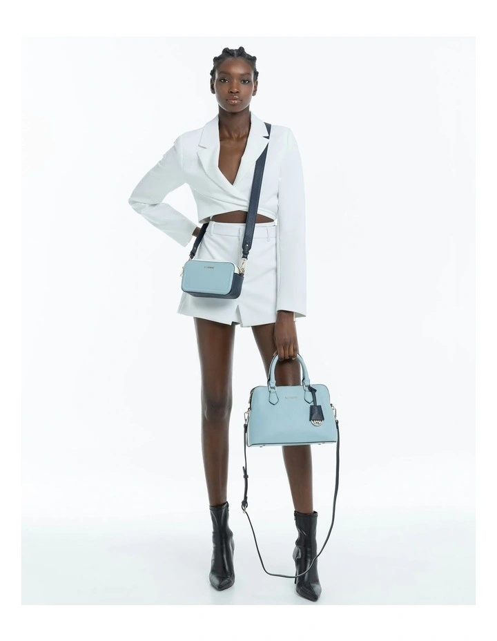 Maddie Double Zip Camera Crossbody Bag With Wide Strap in Blue image 2