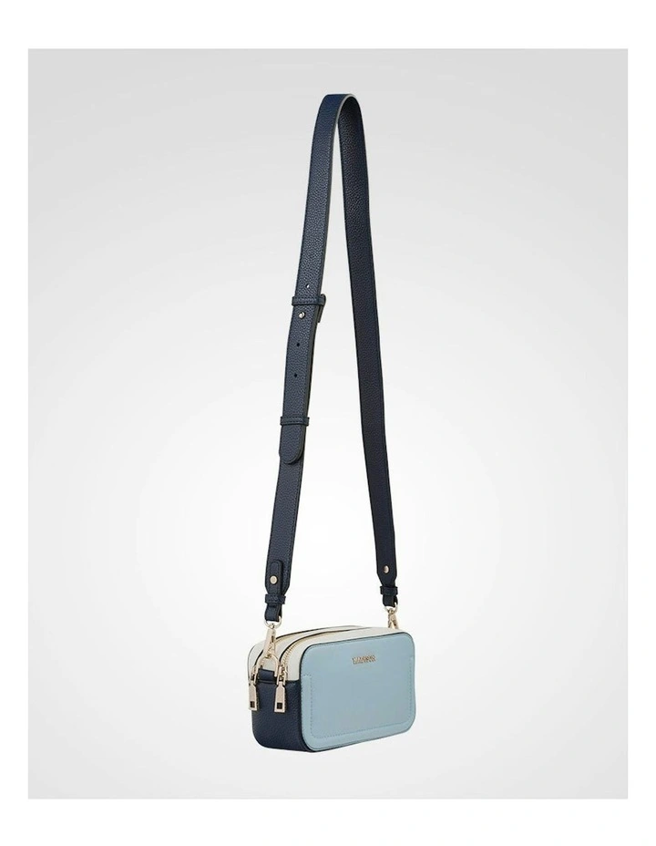 Maddie Double Zip Camera Crossbody Bag With Wide Strap in Blue image 3