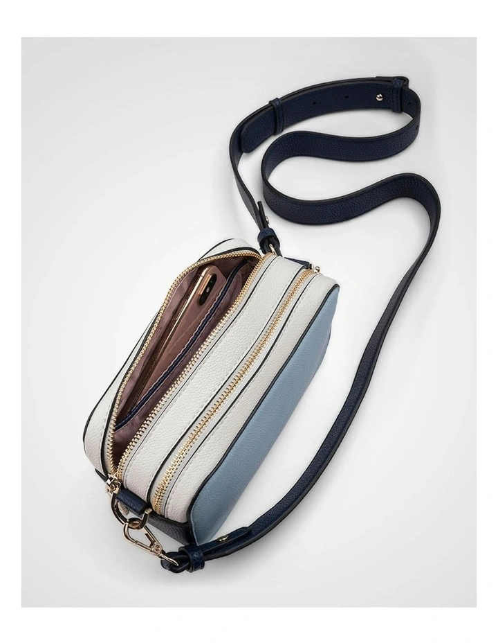Maddie Double Zip Camera Crossbody Bag With Wide Strap in Blue image 6