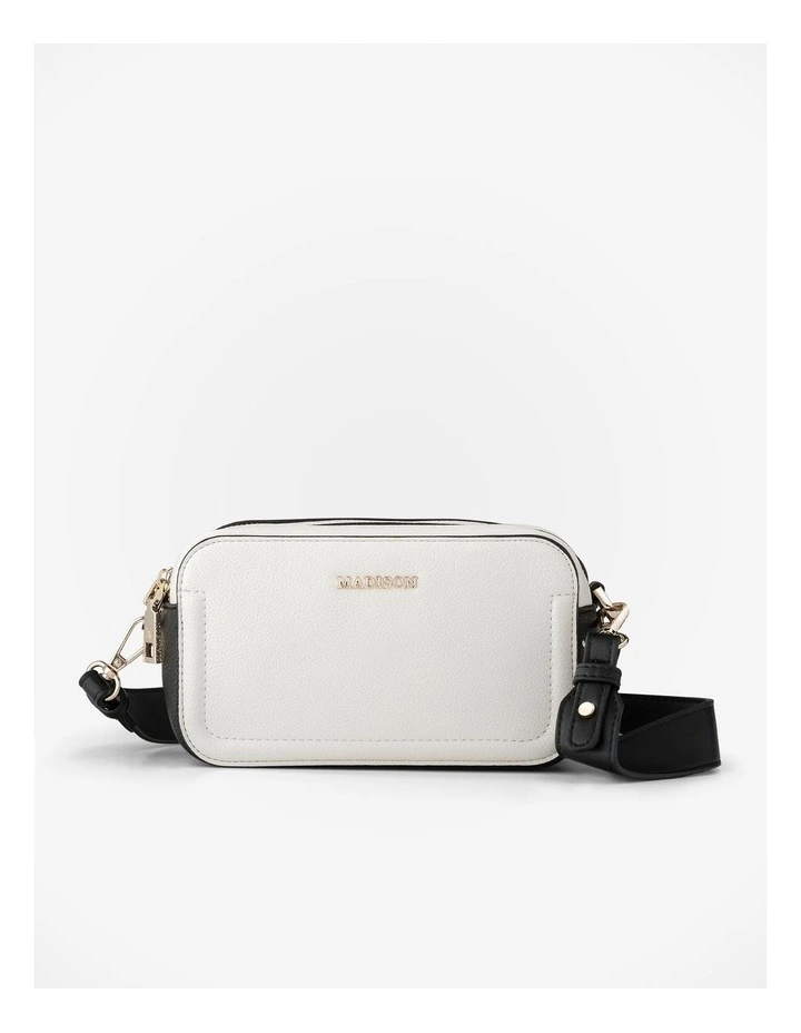 Maddie Double Zip Camera Crossbody Bag With Wide Strap in White image 1