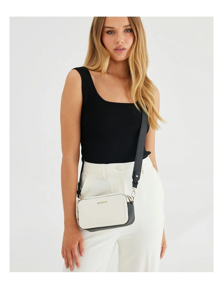 Maddie Double Zip Camera Crossbody Bag With Wide Strap in White image 3