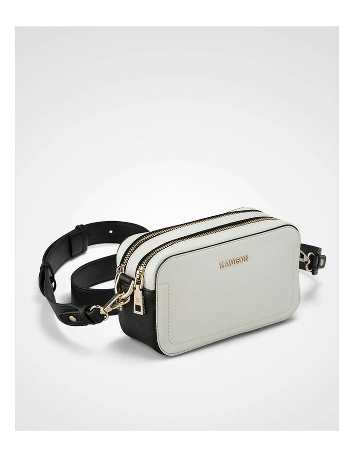 Maddie Double Zip Camera Crossbody Bag With Wide Strap in White image 6