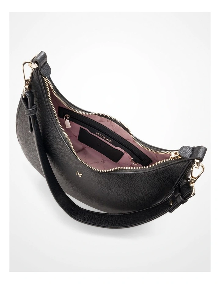 Pia Crescent Hobo Crossbody in Black image 3