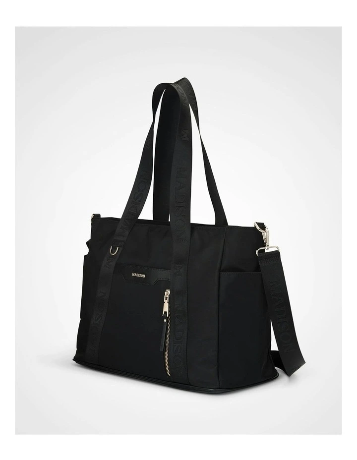 Anita Large Nylon Tote Bag With Monogram Webbing Strap in Black image 2