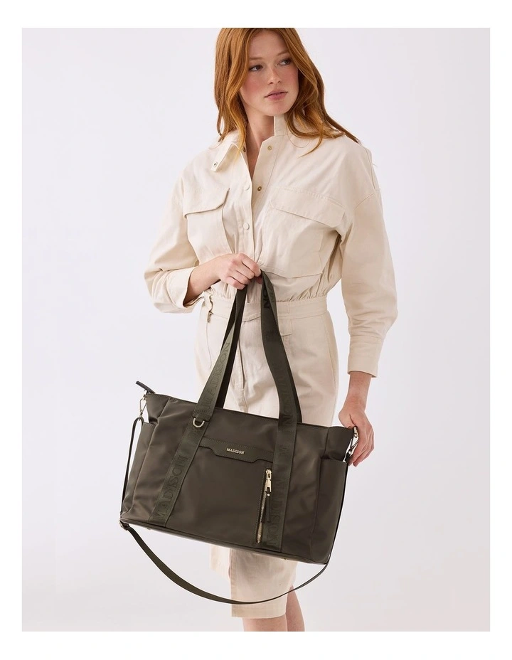 Anita Large Nylon Tote Bag With Monogram Webbing Strap in Black image 4