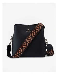 Joanie 3 Compartment Crossbody Bucket Bag + Aztec Bag Strap in Black