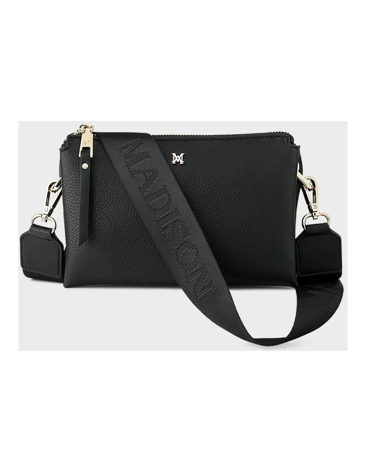 Josie Small 3 Compartment Crossbody Bag With Monogram Strap in Black image 1