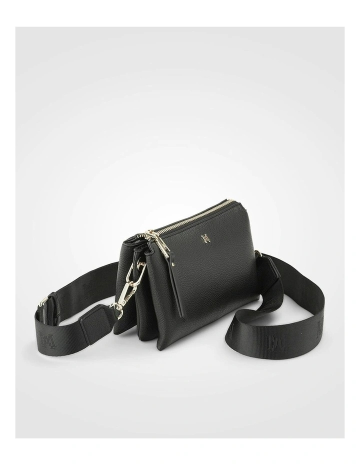 Josie Small 3 Compartment Crossbody Bag With Monogram Strap in Black image 3