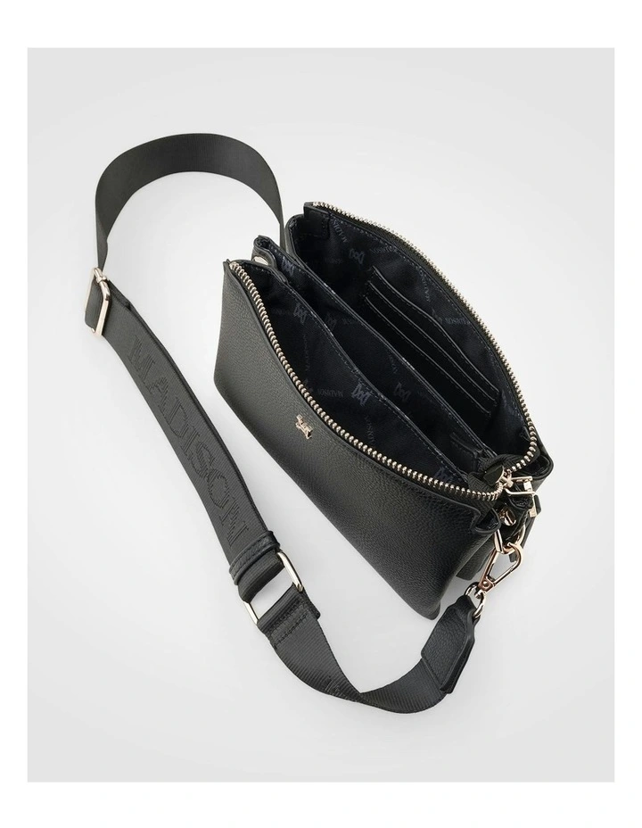 Josie Small 3 Compartment Crossbody Bag With Monogram Strap in Black image 4