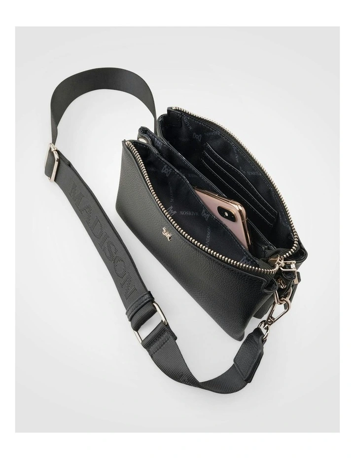 Josie Small 3 Compartment Crossbody Bag With Monogram Strap in Black image 5