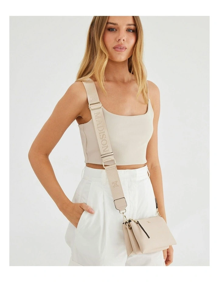 Josie Small 3 Compartment Crossbody Bag With Monogram Strap in Black image 7