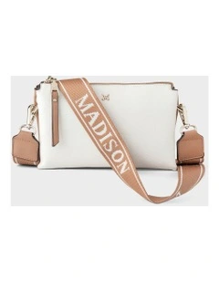Josie Small 3 Compartment Crossbody Bag With Monogram Strap in White