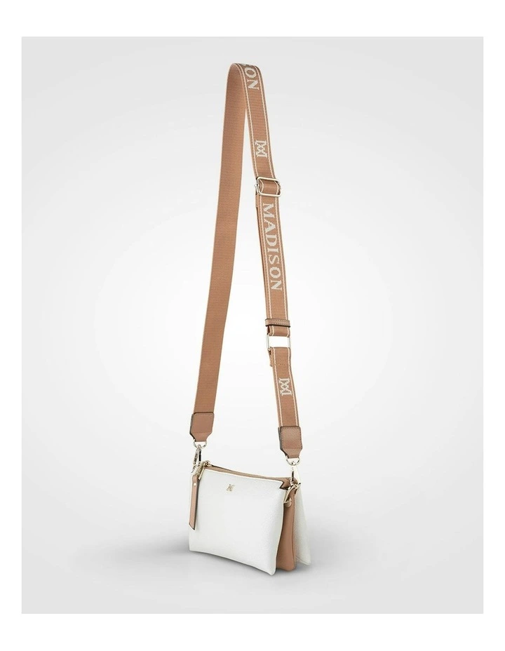 Josie Small 3 Compartment Crossbody Bag With Monogram Strap in White image 2