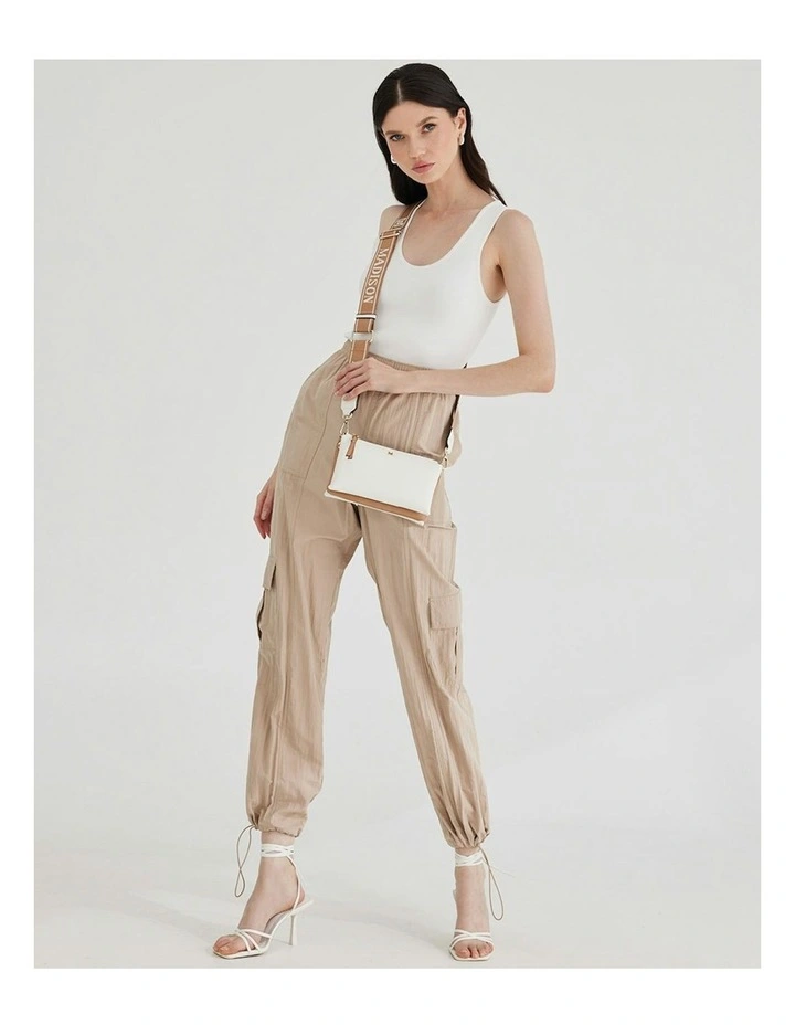 Josie Small 3 Compartment Crossbody Bag With Monogram Strap in White image 4