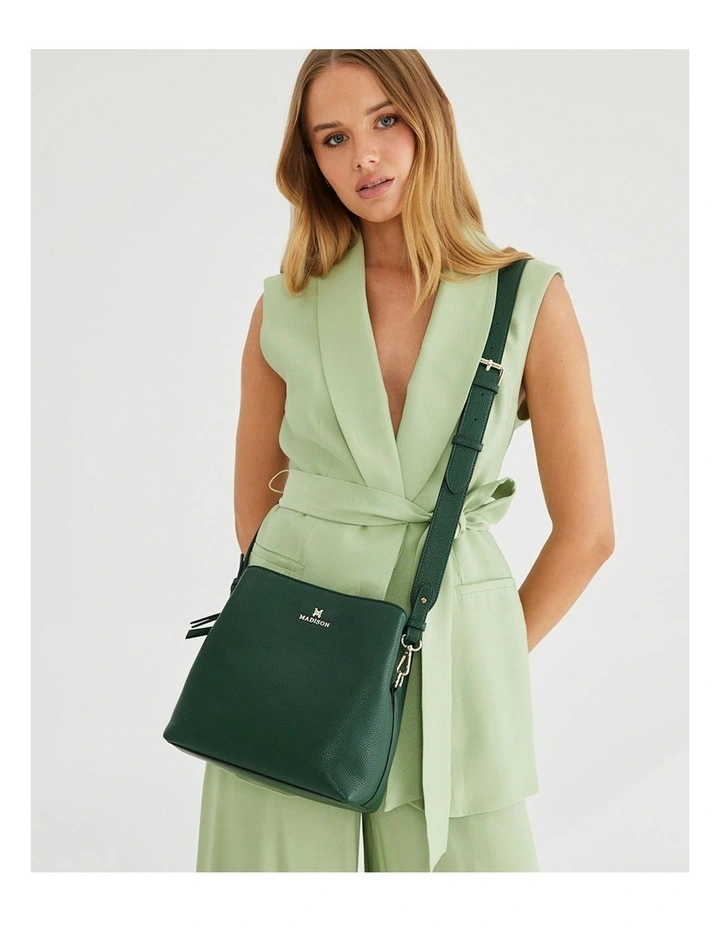 Joanie 3 Compartment Crossbody Bucket Bag in Green image 3