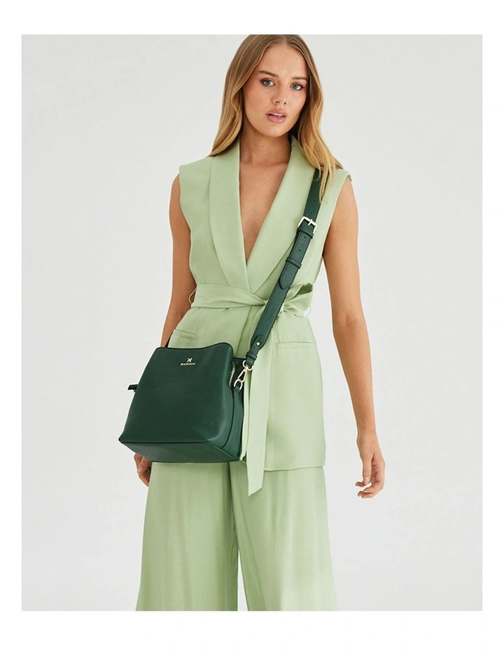 Joanie 3 Compartment Crossbody Bucket Bag in Green image 5