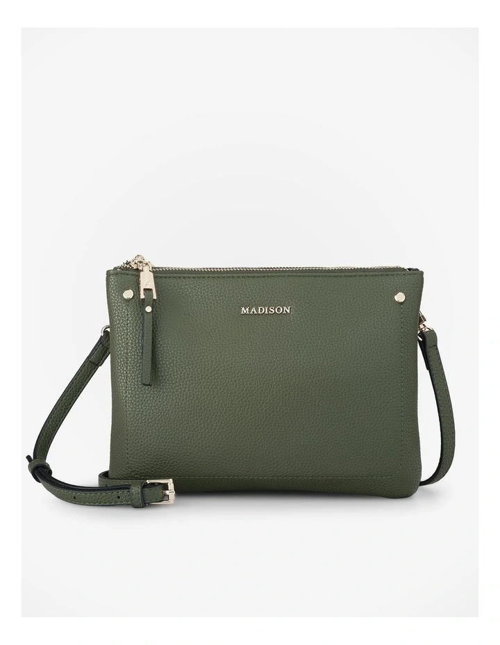 Charlotte Double Zip Crossbody Bag in Green image 1