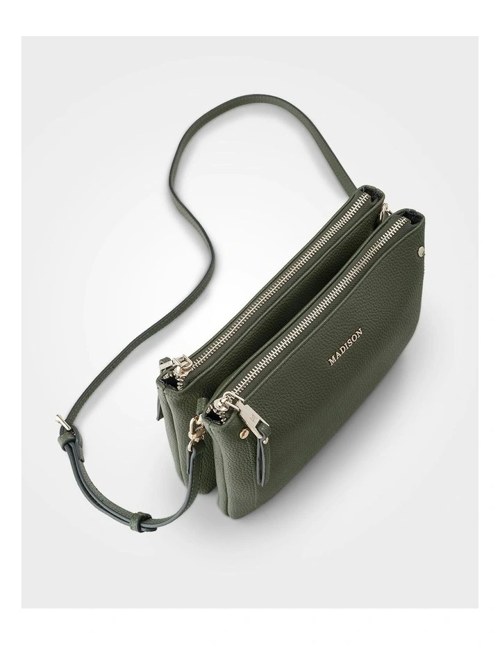 Charlotte Double Zip Crossbody Bag in Green image 2