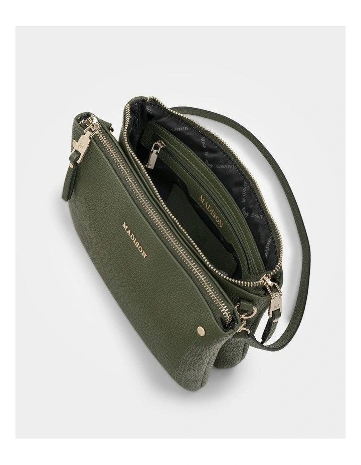 Charlotte Double Zip Crossbody Bag in Green image 3