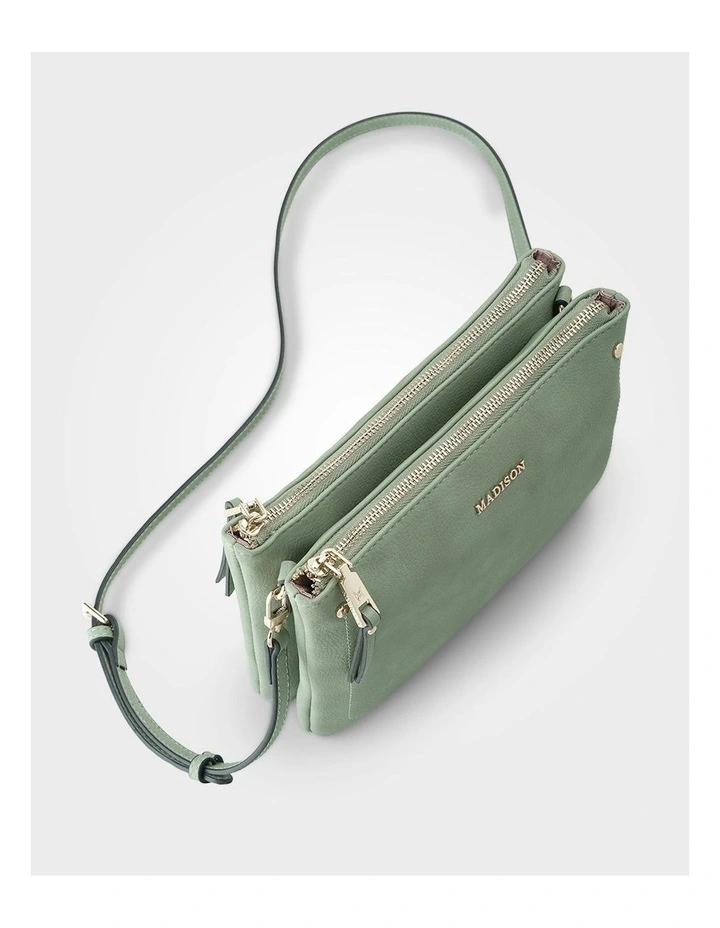 Charlotte Double Zip Crossbody Bag in Green image 2