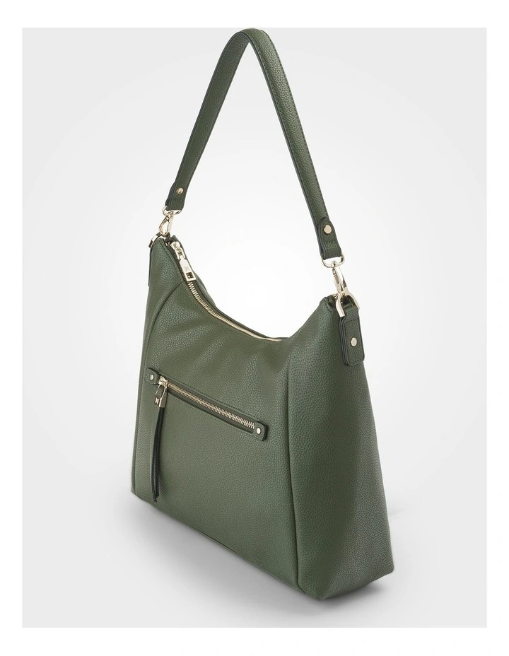 Raquel Soft Large Zip Pocket Hobo Shoulder Bag in Olive Green image 2