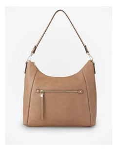 Raquel Soft Large Zip Pocket Hobo Shoulder Bag in Caramel