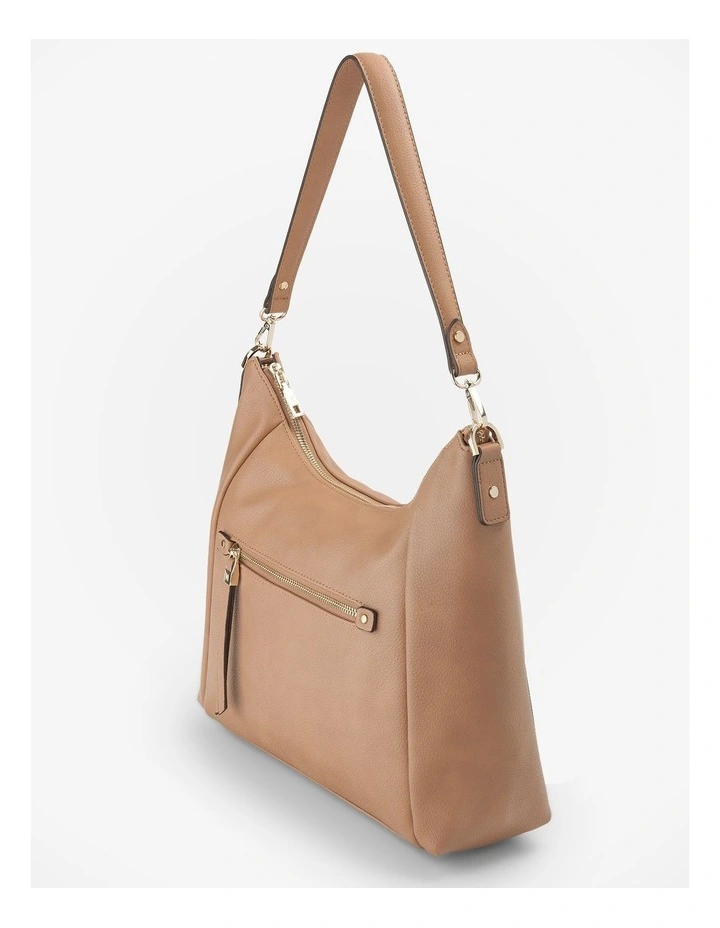 Raquel Soft Large Zip Pocket Hobo Shoulder Bag in Caramel image 2