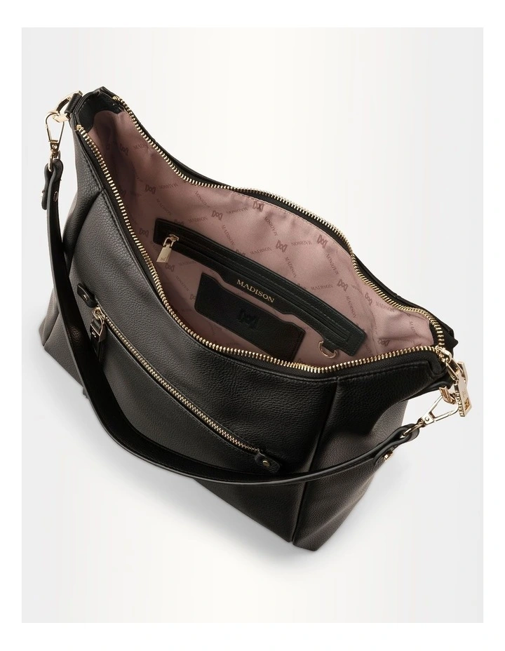 Raquel Soft Large Zip Pocket Hobo Shoulder Bag in Caramel image 4