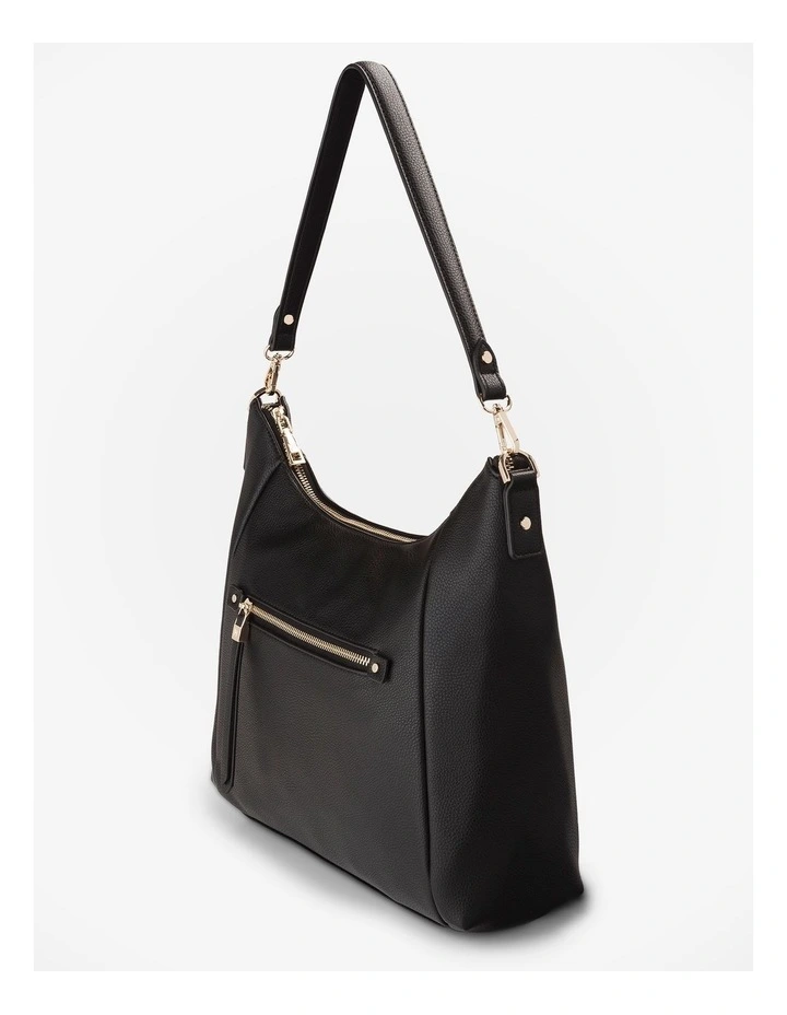 Raquel Soft Large Zip Pocket Hobo Shoulder Bag in Black image 2