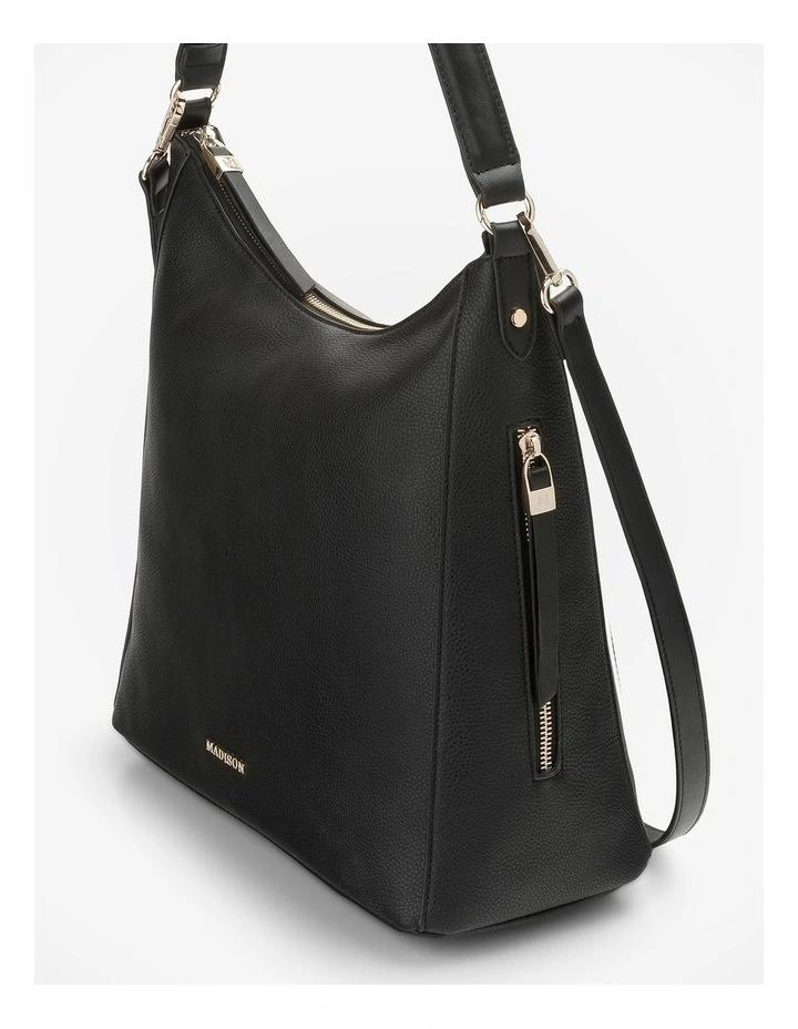 Renata Large Hobo Shoulder Bag with Crossbody Strap in Black image 3