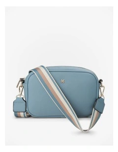 Monica Camera Crossbody Bag with Stripe Bag Strap in Chambray Blue