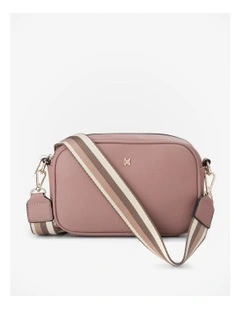 Monica Camera Crossbody Bag with Stripe Bag Strap in Rose Pink
