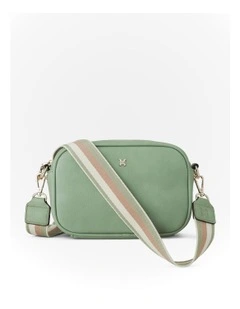 Monica Camera Crossbody Bag with Stripe Bag Strap in Sage