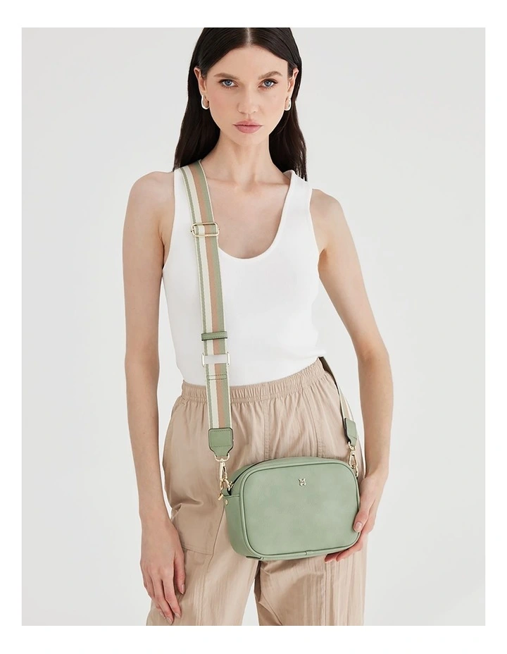 Monica Camera Crossbody Bag with Stripe Bag Strap in Sage image 2