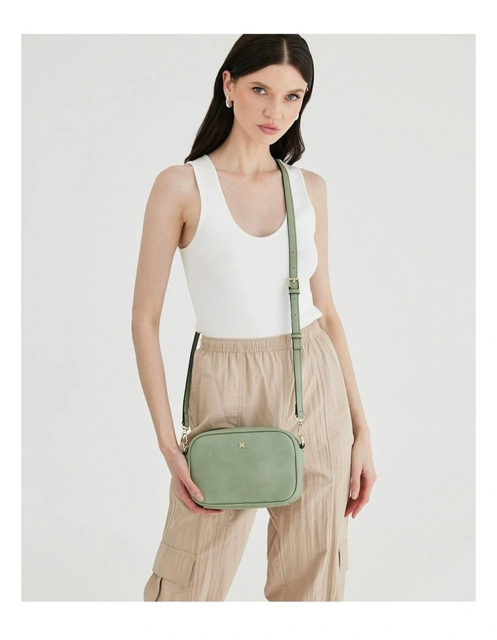 Monica Camera Crossbody Bag with Stripe Bag Strap in Sage image 7